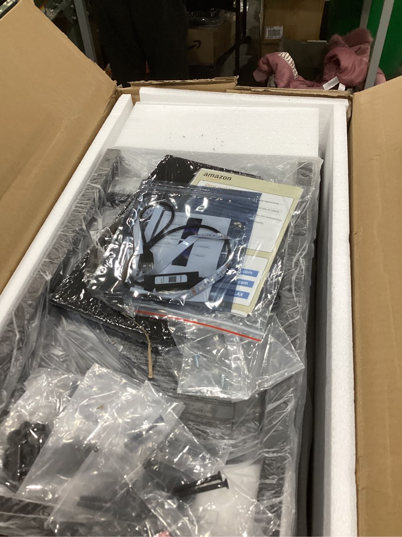 Condition photo showing Good Condition for GYIIYUO LED TV Stand with Mount and Power Outlet & Fabric Drawers for 32-85 Inches TV - Entertainment Center and Industrial TV Console Table for Living Room, Bedroom- 47" Black Black 55.1 in