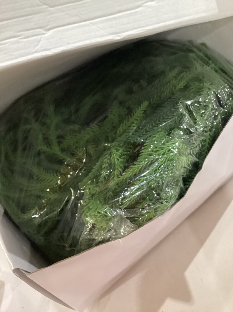 Condition photo showing New/Like New for 2pcs 9ft scented christmas norfolk pine garland real touch winter fir scent artificial pine garlands deluxe norfolk cedar garland for holiday indoor table fireplace wall mantle stair home decor 2 9ft