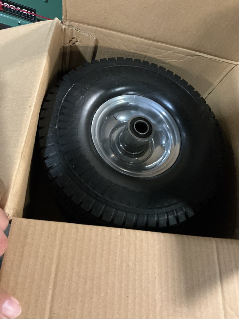 Condition photo showing Good Condition for (2-pack) rrq 4.10/3.50-4 flat free tire and wheel, 10" heavy duty solid tire with 5/8" bearings, 2.2" offset hub, one-piece welded rims, turf tread, for hand truck, dolly, garden cart, wagon and more