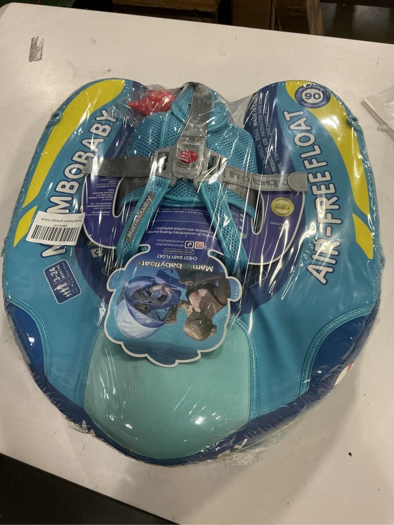 Condition photo showing New/Like New for Mambobaby Float with Canopy Size Improved Non Inflatable Infant Pool Float Smart Mambo Float Swim Trainer Add Tail Baby Swim Float Mambo Baby Float Solid Air Free Water Waist Swimming Ring Boat Blue