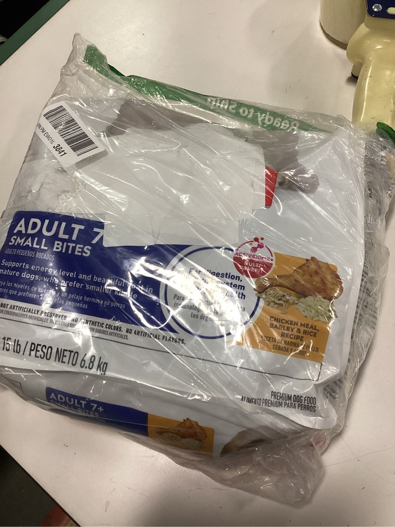 Condition photo showing As Is for Hill's Science Diet Adult 7+, Senior Adult 7+ Premium Nutrition, Small Kibble, Dry Dog Food, Chicken, Brown Rice, & Barley, 15 lb Bag