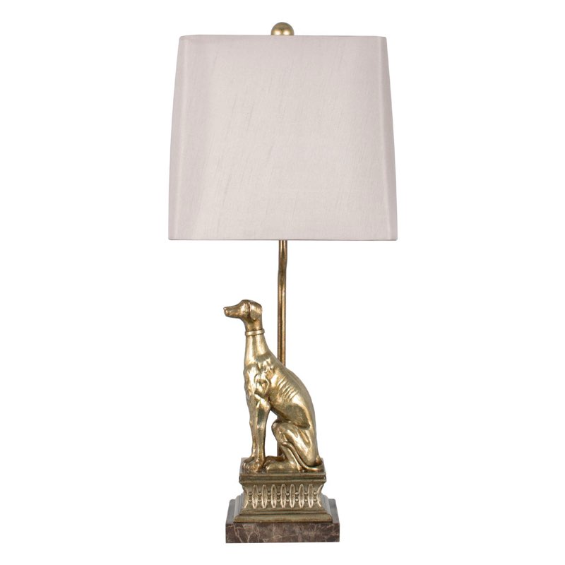 28" High Resin Table Lamp with Natural Fabric Shade, Gilded Silver