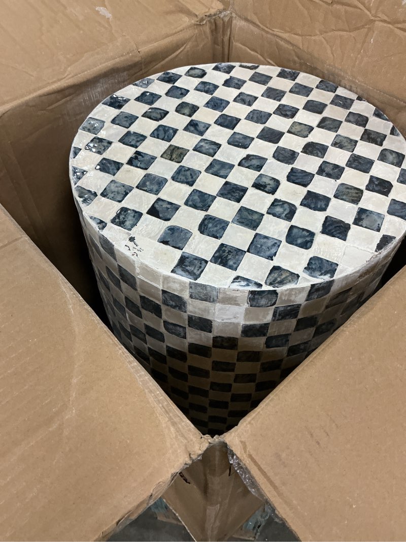 Condition photo showing As Is for Deco 79 Mother of Pearl Shell Handmade Side End Accent Table End Table, Side Table 13" x 13" x 19", Blue