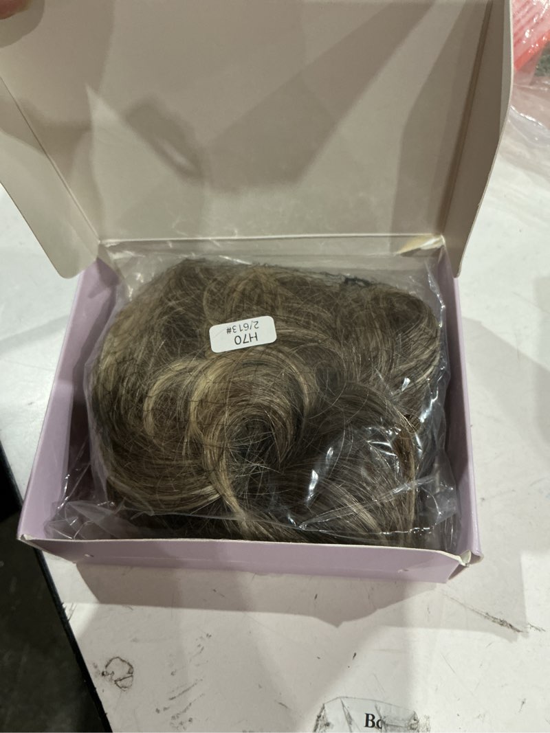 Condition photo showing Good Condition for barsdar 100% human hair bun extension - real human hair highlight messy bun scrunchie for women - elastic wavy small updo chignons hairpieces soft natural looking daily, medium brown & light blonde 1 count medium brown with blonde
