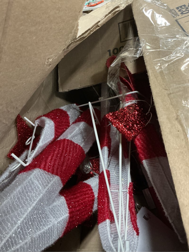 Condition photo showing As Is for JOIEDOMI Lighted Candy Cane Christmas Decorations Outdoor, 50 Pre-Lit LED Warm White Candy Canes Lights for Christmas Yard Decor, Light Up Xmas Lawn Ornaments with Metal Stakes for Outside Porch