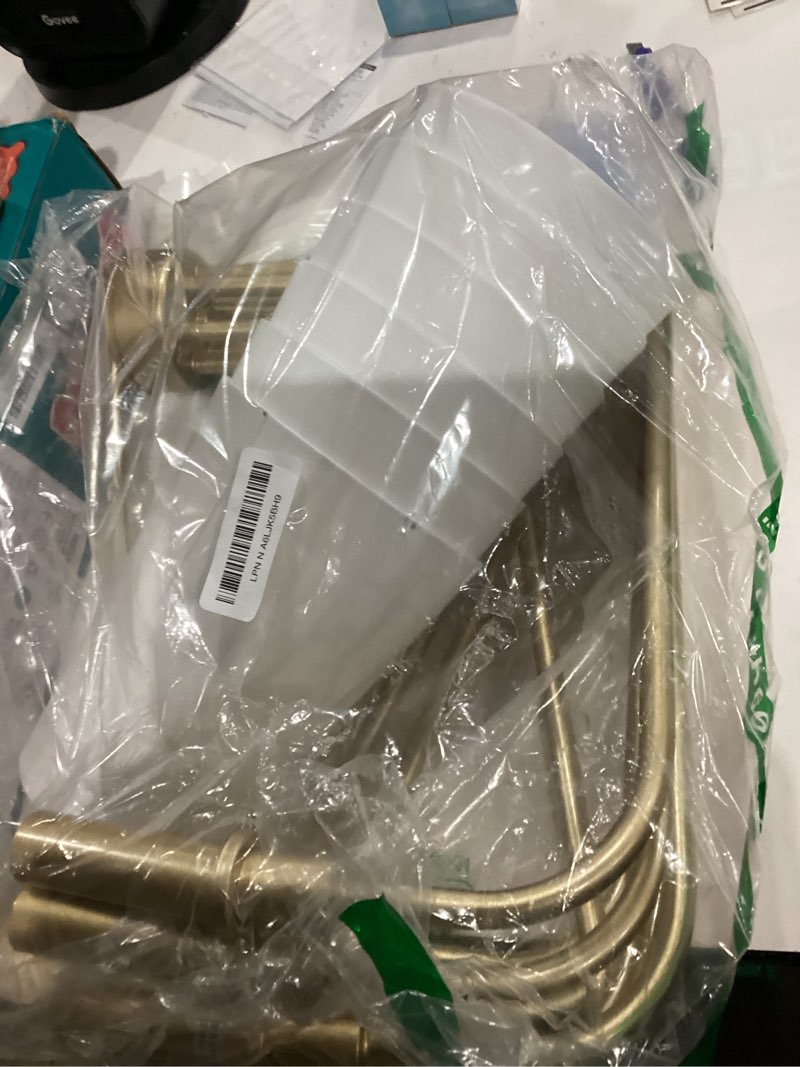 Condition photo showing As Is for DORESshop 6-Light Chandelier for Dining Room Light Fixture Over Table, 33.86" Modern Muted Gold Chandelier with White Fabric Shade, Adjustable Hanging Light Fixture for Kitchen Dining Room Muted Gold 6-Light