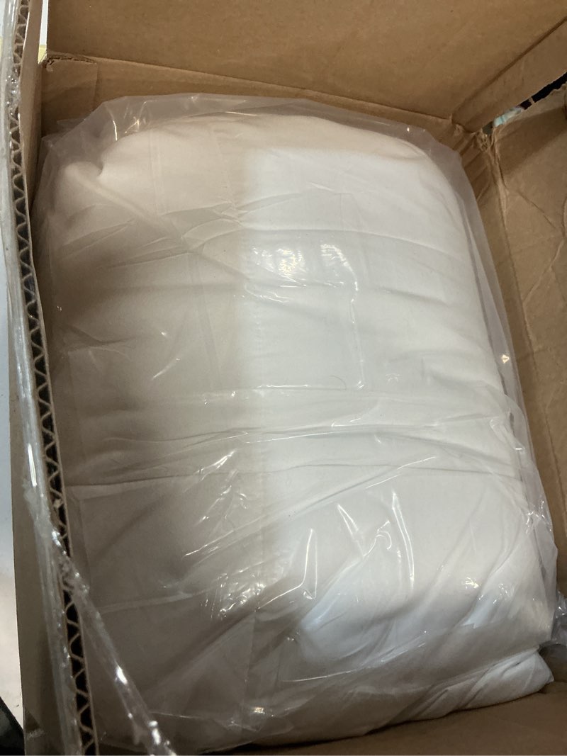 Condition photo showing As Is for easeland king size down alternative comforter - quilted duvet insert for all seasons, soft lightweight with corner tabs, summer winter warm bedding, white 90x102 inches king white