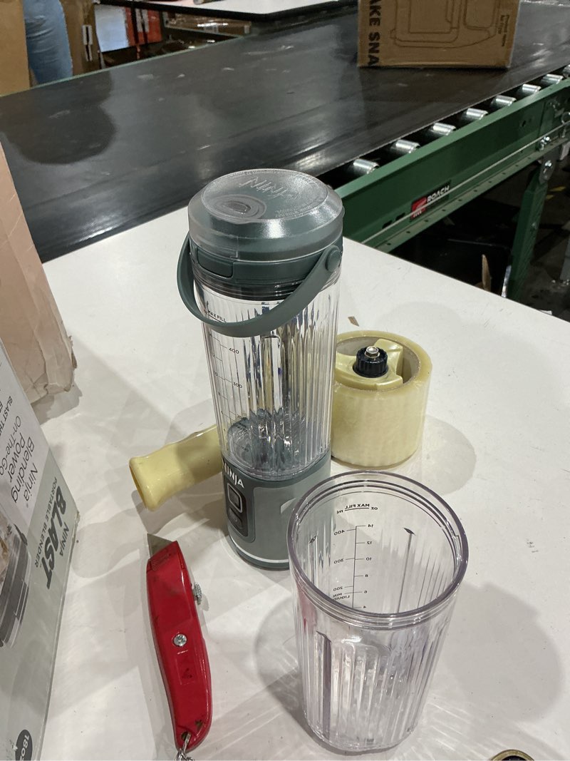 Condition photo showing Good Condition for ninja blast portable blender & accessories, cordless, 18oz. vessel, personal blender for shakes & smoothies, leakproof lid & sip spout, usb-c cord, dishwasher safe parts, bpa free, soft sage, cl155asg blender + 2 vessels - sage