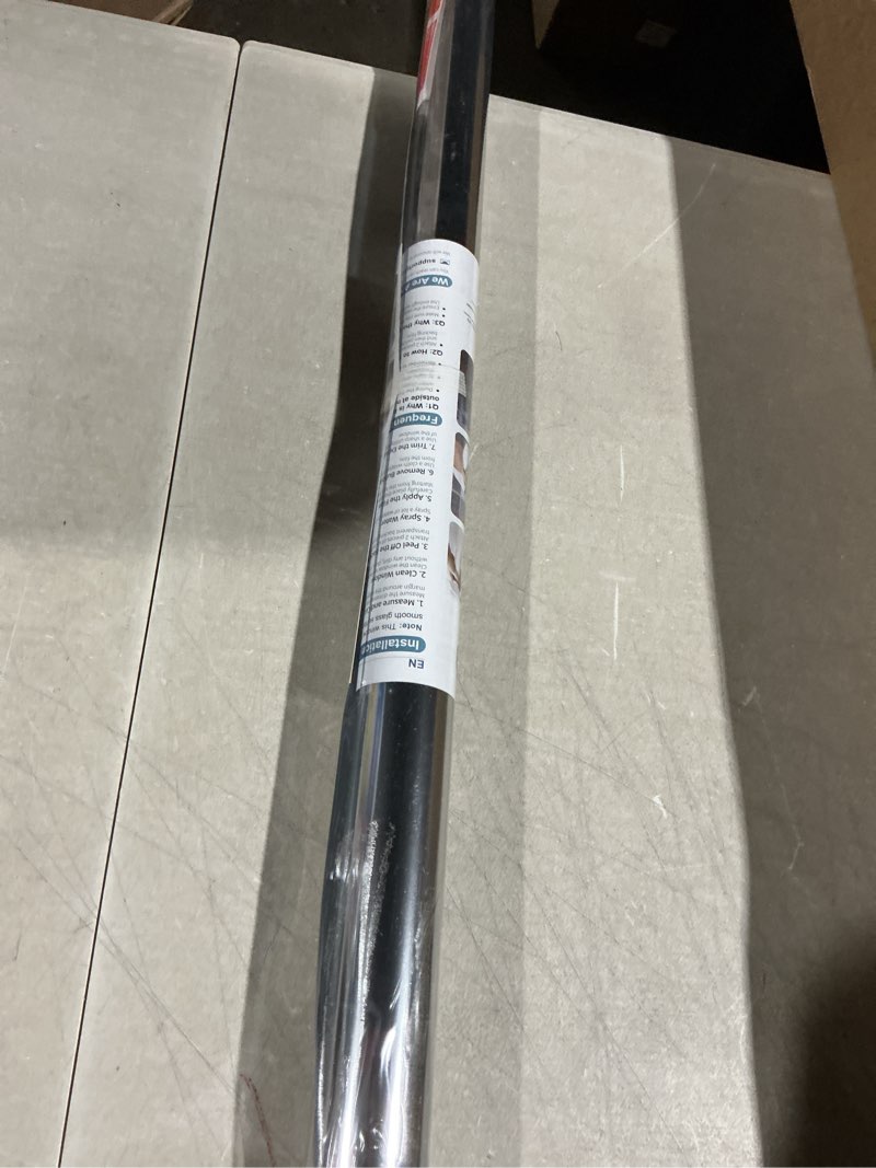 Condition photo showing As Is for dowell window privacy film, one way window tint for home, static cling anti uv sun blocking reflective mirror film, heat control see out not in glass tinting, silver, 23.6" x 78.7" silver 23.6" x 78.7"
