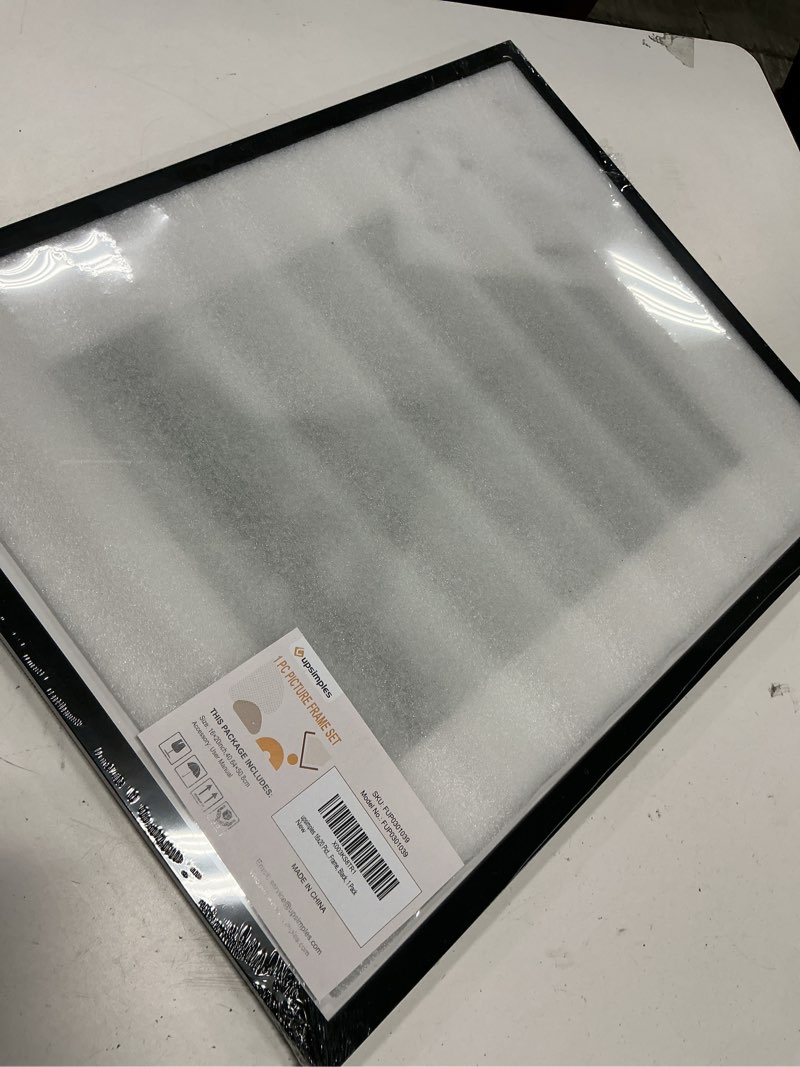 Condition photo showing New/Like New for upsimples 16x20 picture frame, display pictures 11x14 with mat or 16 x 20 without, wall hanging poster frame, black, 1 pack black 16x20