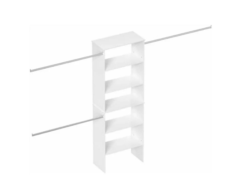 Closet System, 25.5" Wide Wall-Mounted Closet Organizer Kit with Wood Storage Tower and 3 Hanging Rods, Wardrobe Closet System for Walk-In Closets, White  