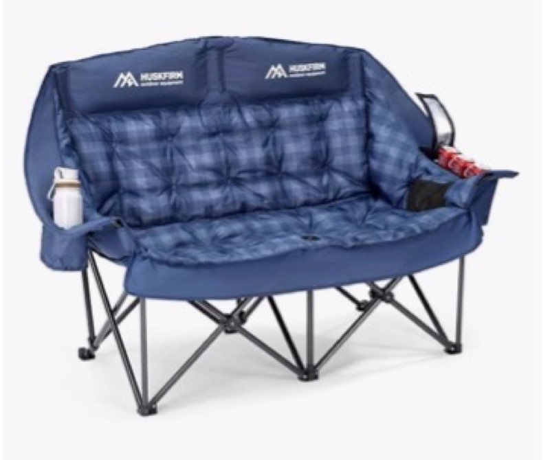 Huskfirm Padded Double Camping Chair High Back 2 Person Camping Chair Oversized Camping Loveseat Sup