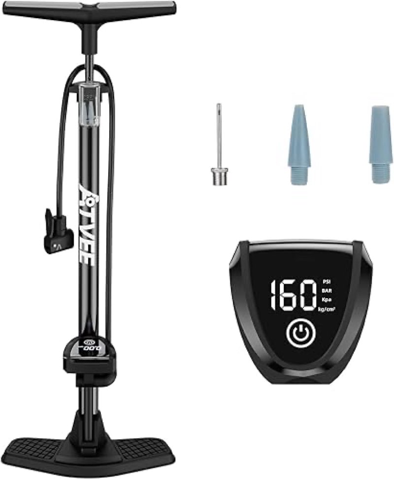 Bike Pump, 25” Height Full Size Bicycle Pump with 160 PSI High Pressure, Bike tire Pump with Presta and Schrader Valve, Bike Air Pump for Bike Tires, Balls and Swimming Ring,Bike Pumps with Psi Gauge