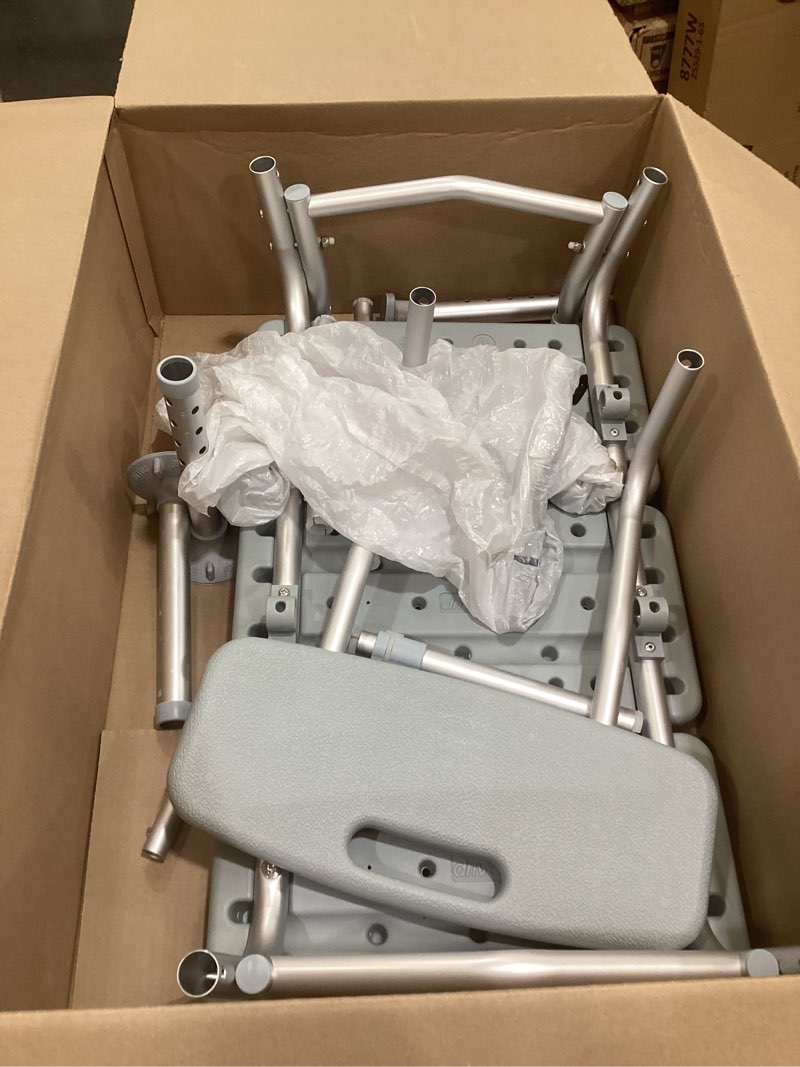 Condition photo showing As Is for drive medical tub transfer bench for bathtub - safer, independent bathing aid - height adjustable bench - sturdy aluminum construction - comfortable backrest support - 350 lb capacity transfer bench standard