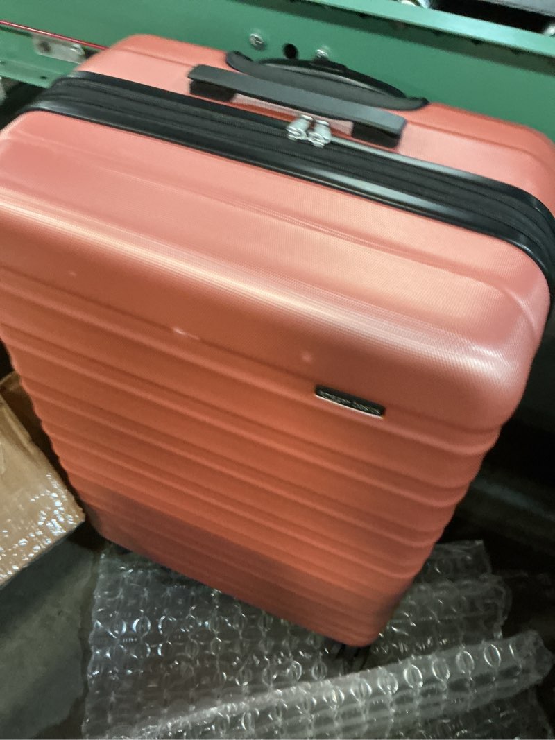 Condition photo showing Good Condition for amazon basics 26" hardside medium checked luggage, hardshell suitcase with wheels, expandable for up to 15% more space, with scratch-resistant surface, four multi-directional wheels, rose gold rose gold medium checked