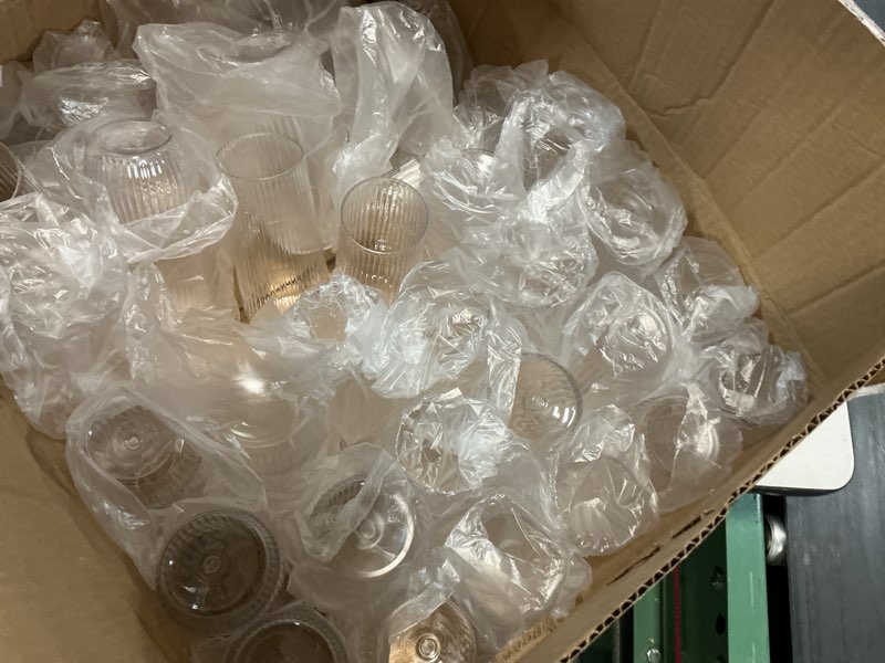 Condition photo showing As Is for (incomplete )goodluck 48pack clear disposable champagne flutes?9oz stemless champagne flutes,stemless disposable clear plastic toasting glasses for weddings, birthday parties, family gatherings, bars 48 clear