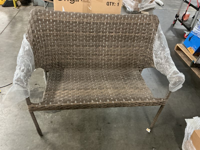 Condition photo showing As Is for style selections lola wicker outdoor loveseat and steel frame