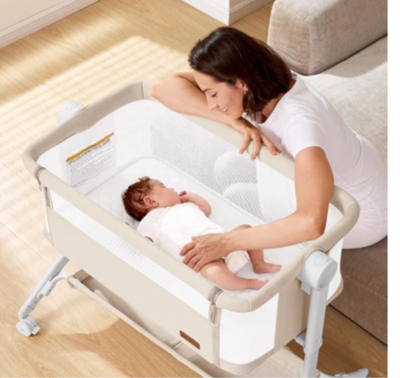 Bassinet Bedside Sleeper - All-Mesh Design, Portable Bedside Bassinet for Baby with Washable Mattress, 5 Adjustable Heights (White)