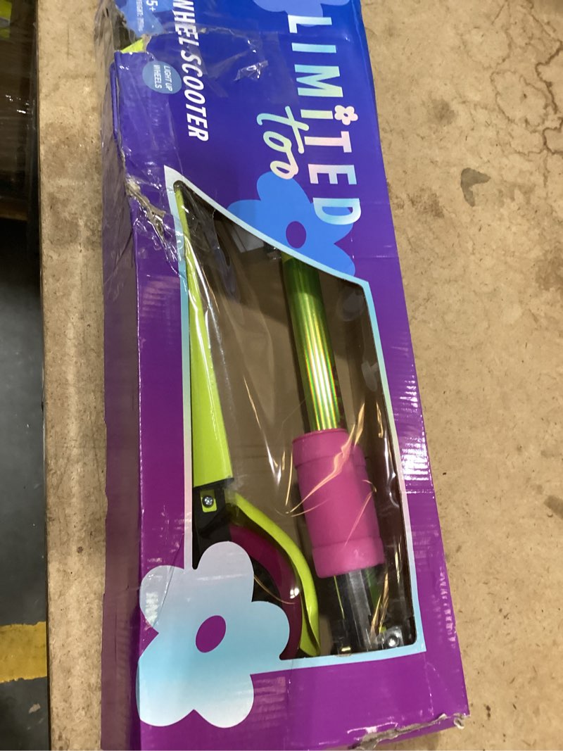 Condition photo showing Good Condition for limited too lime green boardwalk brights kick scooter for girls ages 5+, cotton candy swirl glitter 