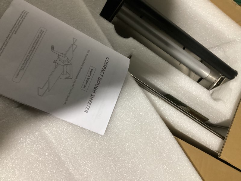 Condition photo showing Good Condition for (similar to) folding dough sheeter (12\")?folding dough rolling machine?manual dough sheeter?dough sheeter machine for home?stainless steel dough machine with 55 adjustable thicknesses,(1 scrolling panel)