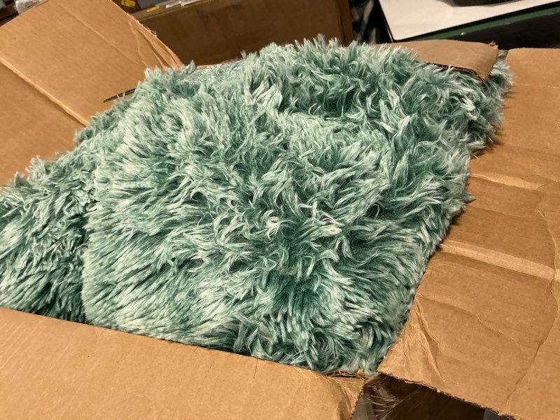 Condition photo showing As Is for Fluffy Bean Bag Chair for Kids, 2.5FT Round Memory Foam Filled Bean Bag for Teens & Kids, Ultra Soft Faux Fur Fabric Bean Bag Chairs for Playroom, Living Room, Bedroom, Dark Green Small Dark Green