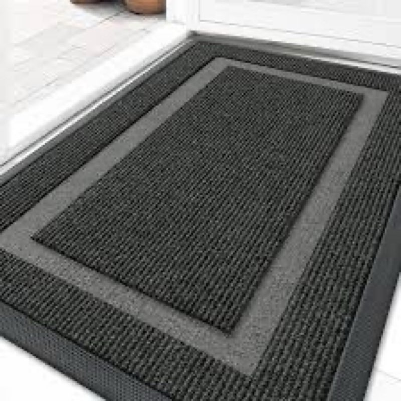 OLANLY Front Door Mat Indoor Outdoor Entrance, Waterproof All-Season, All-Weather Doormat, Black 