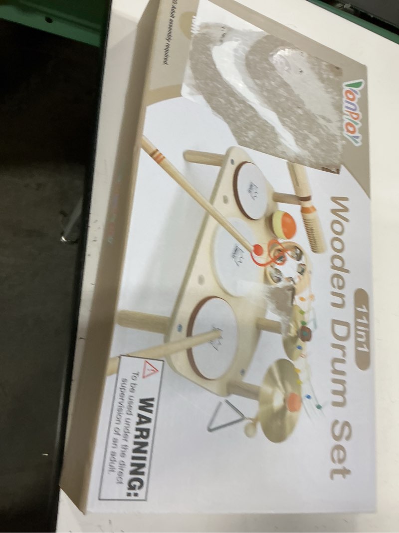Condition photo showing New/Like New for kids drum set - montessori toys for 2 year old boy girl birthday gifts, 11 in 1 wooden musical instruments for toddlers 2-3, musical activity table preschool learning toys for baby 18+ months 11-in-1 drum set