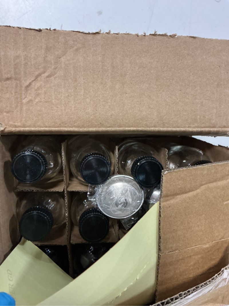 Condition photo showing New/Like New for 12 Pack, 2 oz Small Clear Glass Bottles w/Lid & 3 Funnels - 60ml Boston Shot Bottles for Health, Immunity, Potion, Wellness, Sample, Ginger, Juice - Mini Personal Care & Beauty Travel Bottle