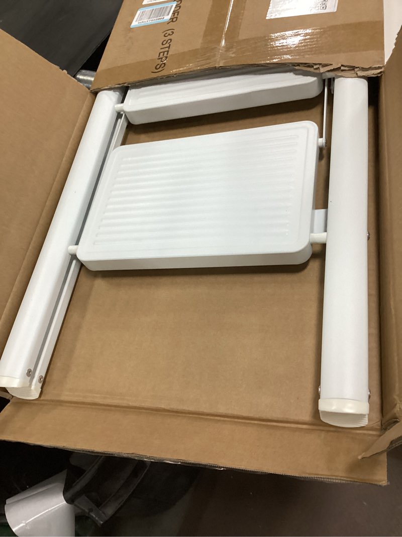 Condition photo showing Good Condition for WOA WOA 3 Step Ladder, Folding Step Stool with Wide Pedals, Compact Stepping Stool for Kitchen, Sturdy Steel Ladders with Anti-Slip Feet, Supports up to 330 lbs - White White 3 Step