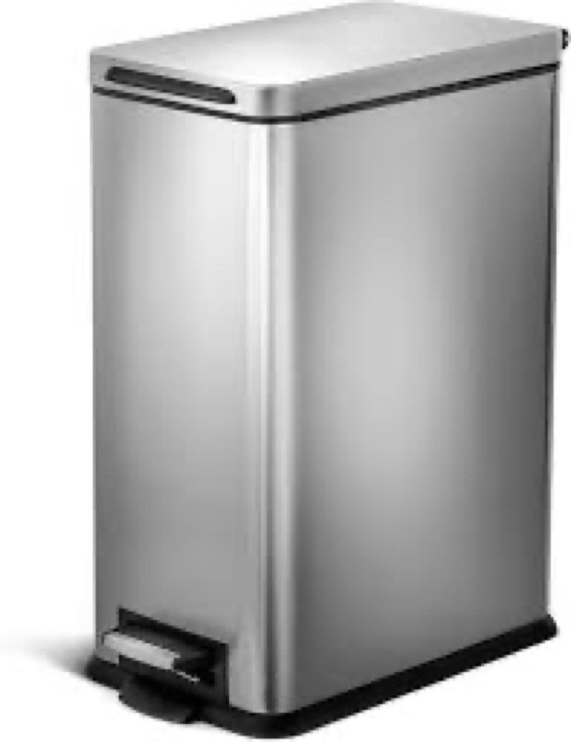 Home Zone Living 8 Gallon Slim Kitchen Trash Can with Soft Close Lid, Step Pedal, Bag Tuck Band, and