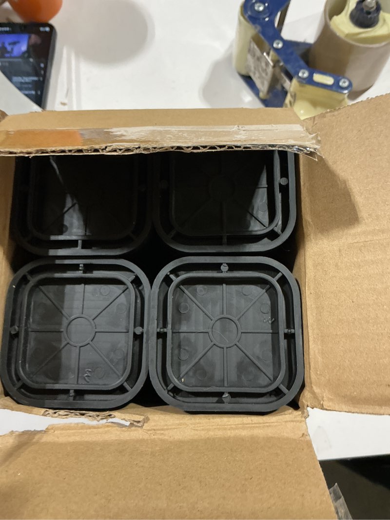 Condition photo showing Good Condition for furniture risers adjustable bed risers heavy duty lifts height 4", square stackable bed risers 1, 2, 3 or 4 inch for desk leg table couch sofa chair bed frame legs dorm, 1+1+1+1 inch, black, 8 pack black 8 pack 4 inch