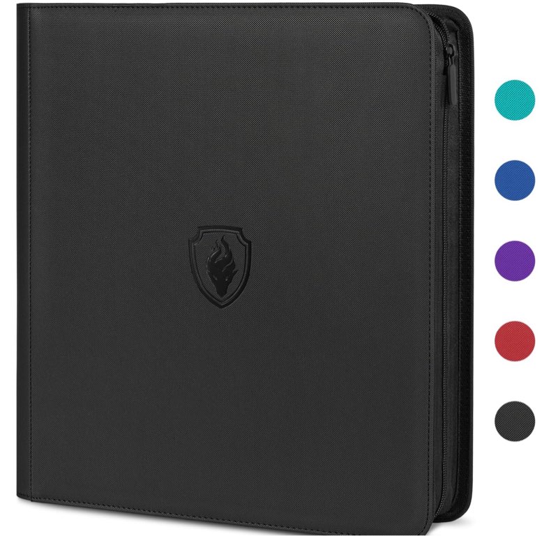 premium zip card binder 12 pocket, fabmaker 912 pockets trading card binder, pu zipper card collection album, sturdy side-loading card book holder for game & sports cards, black