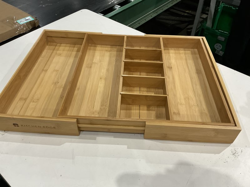 Condition photo showing Good Condition for kitchenedge adjustable kitchen drawer organizer for utensils and junk, food-safe contract grade with 100% sustainable wood, expandable from 16 to 28 inches wide - natural bamboo natural bamboo from 16" to 28" wide