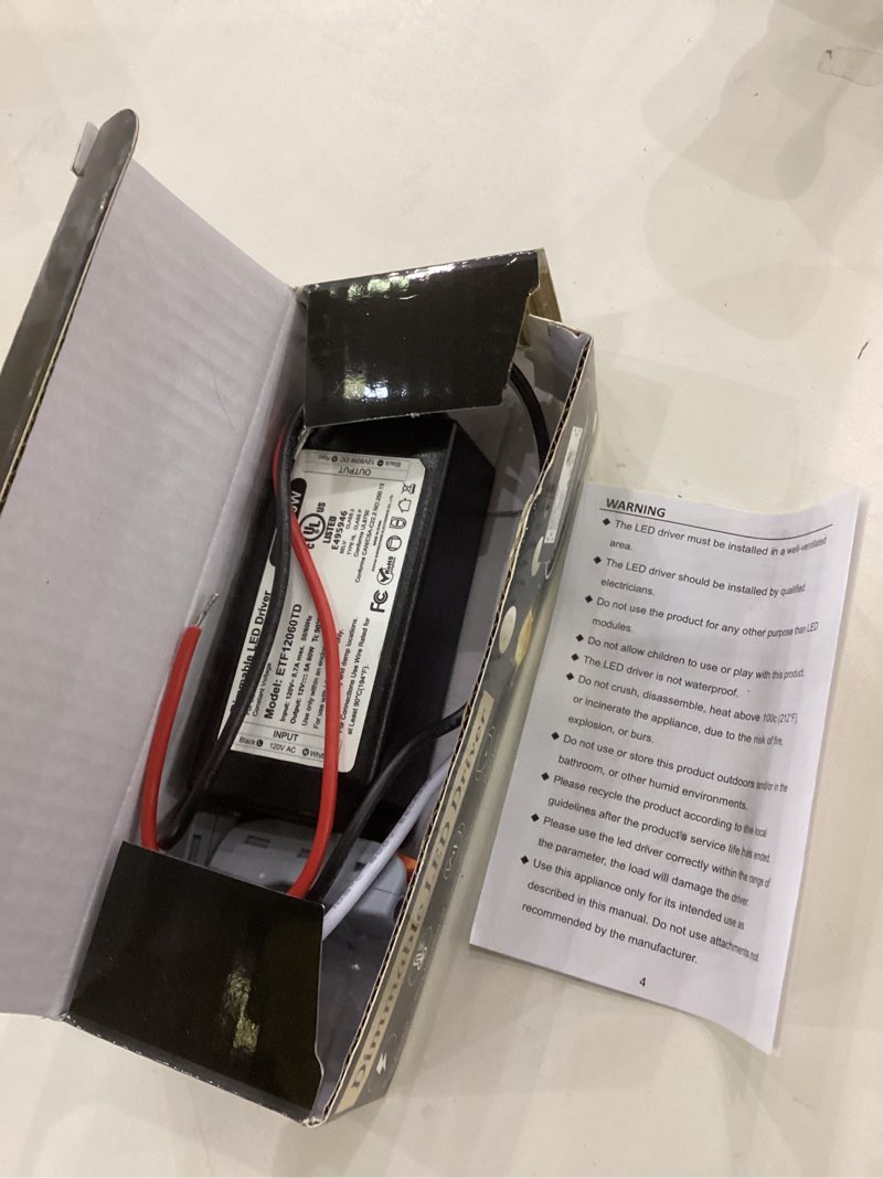 Condition photo showing Good Condition for 12V Dimmable LED Driver 60W UL Listed, 120V to DC 12V Triac ELV/MLV LED Transformer Compatible with Lutron & Leviton Switches 60 Watt LEDs Power Supply 12 Volt for Strip Cabinet Light 1 12V 60W-1 Pack