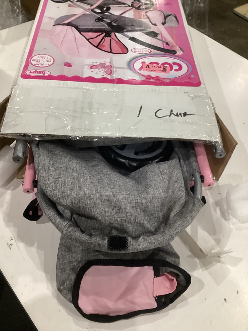 Condition photo showing Good Condition for bayer: 4-in-1 toy baby doll pram stroller cosy set - dolls up to 18" (pink/grey) | baby dolls | pretend | dress up | accessory grey and pink