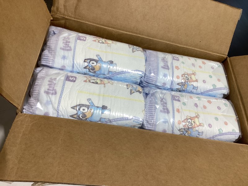 Condition photo showing New/Like New for luvs diapers - size 5, 172 count, bluey platinum protection baby diaper size 5 172