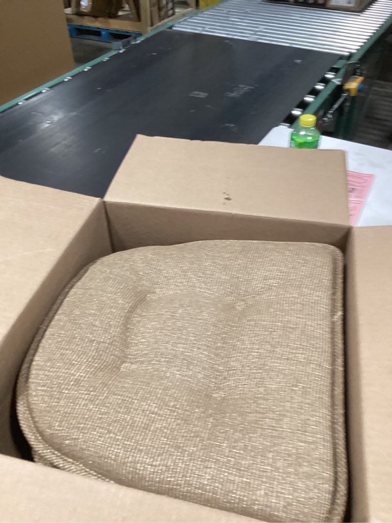 Condition photo showing Good Condition for non-slip chair cushions, assembled in usa, u-shaped skid-proof seat pads for dining room, kitchen, office, 15"x16" slub tan 6 pack