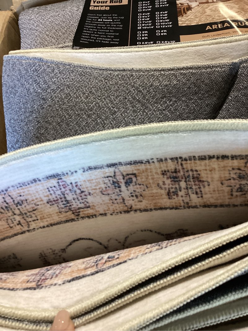 Condition photo showing As Is for indoor area rug  10’x14’