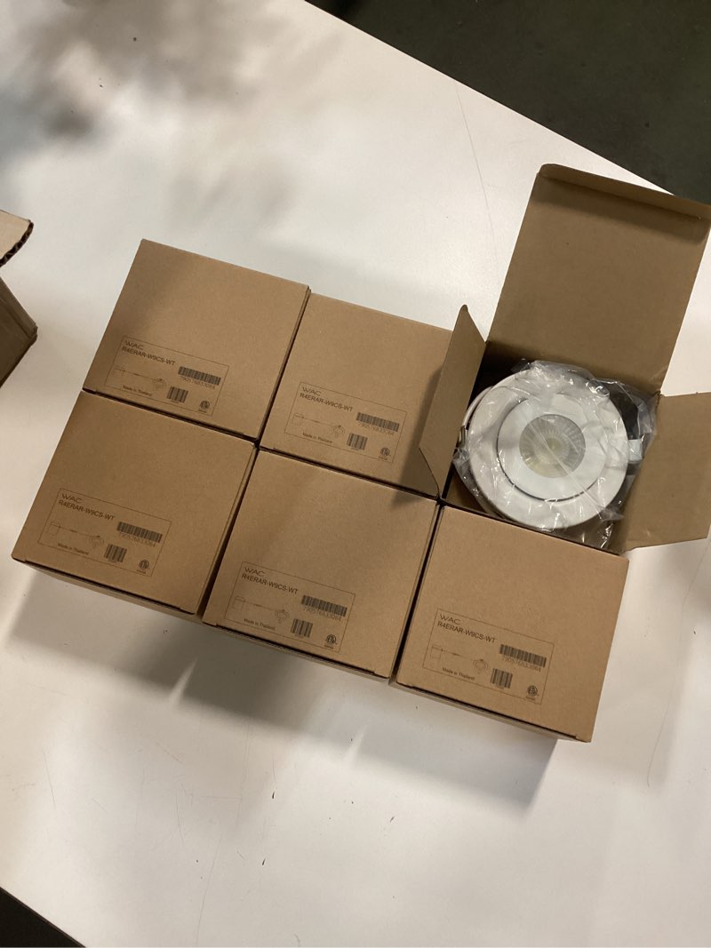 Condition photo showing New/Like New for (6 PACK) WAC Lighting Lotos 4in LED Round Recessed Light 5-CCT Selectable 8W 725 Lumens IC-Rated Airtight 120V-277V Universal in White 4in (Single Light) White