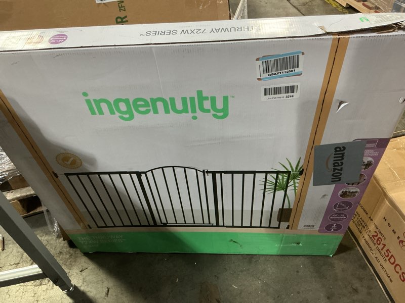 Condition photo showing New/Like New for Ingenuity Decorative Extra Wide Baby Gate & Dog Gate, 44"-72" Wide, 36" Tall, Hardware or Pressure Mounted, Install in Hallways, Bottom of Stairs, or Large Openings - Bronze