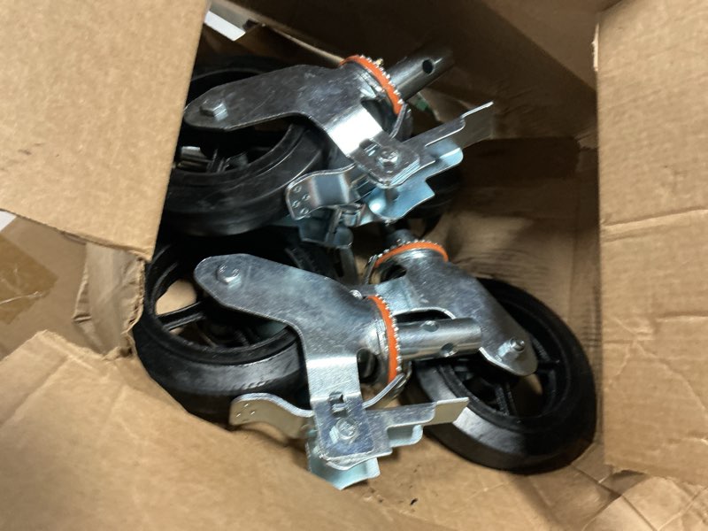 Condition photo showing Good Condition for 4 pcs scaffold caster 8" x 2" black wheels w/ locking brakes 1-1/4" with pin