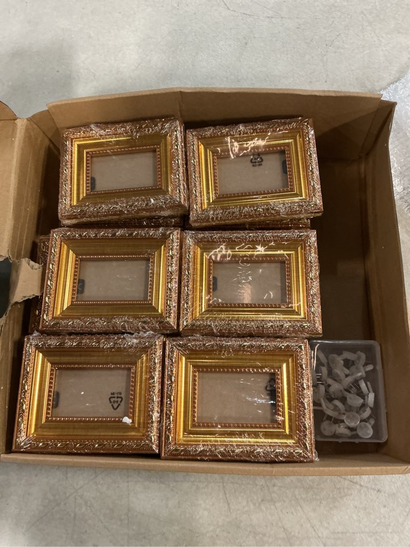 Condition photo showing New/Like New for 24 pcs gold small picture frames bulk 2 x 3 inch mini vintage antique ornate retro baroque photo frames with backboard for wall hanging tabletop home decor wedding christmas display 24 gold 2 x 3 inch