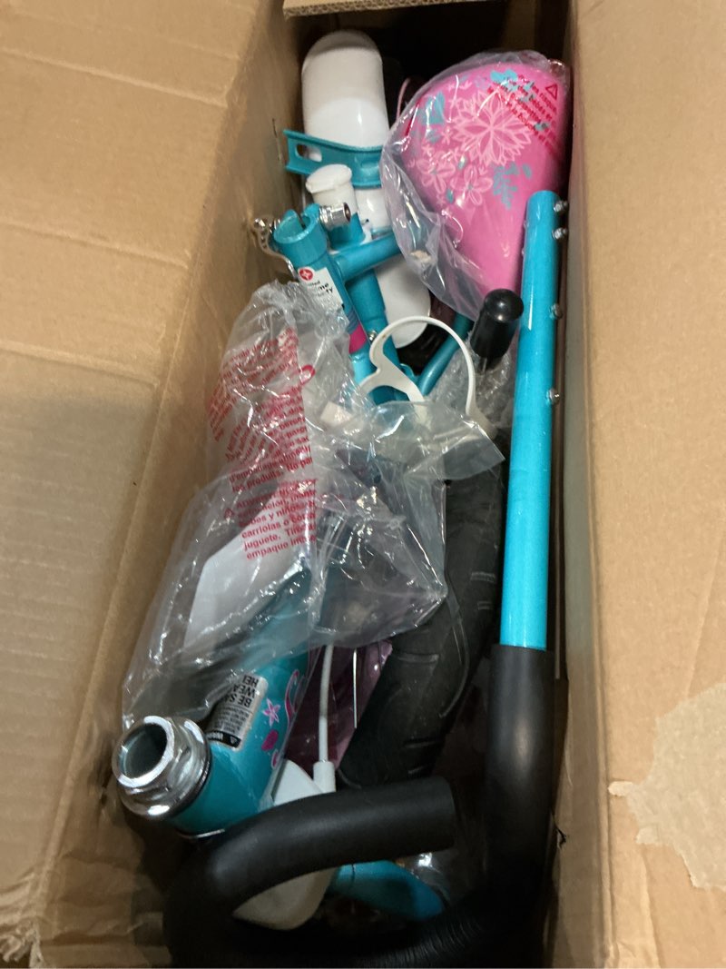 Condition photo showing Good Condition for schwinn petunia and grit bike, 12 inch bike for kids ages 2-4, orange, teal, pink or blue, steerable beginner bicycle with training wheels, parent push handle, rear coaster brake, adjustable seat teal 12-inch wheels petunia bicycle