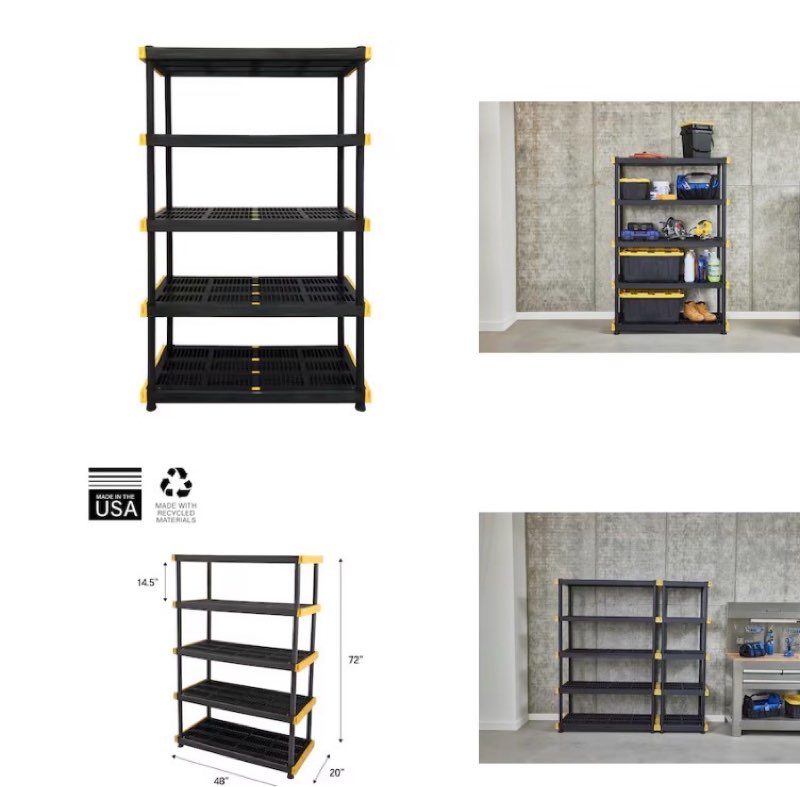 Project Source Commander 5 -Tier Heavy Duty Black Plastic Utility shelving unit with Ventilated
