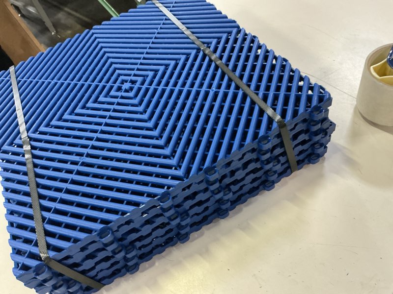Condition photo showing Good Condition for interlocking garage floor tiles, rigid drainage 16"x16" blue 24-pack | heavy-duty virgin pp, non-slip drain mats, tool-free snap install, anchorable for garage, car wash, basement workshop