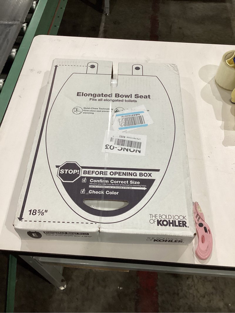 Condition photo showing Good Condition for kohler 4636-rl-0 cachet readylatch elongated toilet seat slow close, soft close toilet seat quiet lid, contoured grip-tight bumpers installation hardware, apartment essentials, white white elongated ready latch