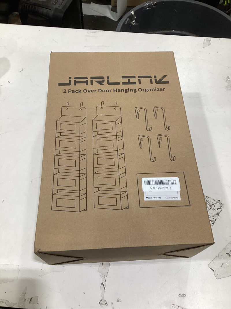 Condition photo showing New/Like New for JARLINK 2 Pack Over the Door Organizer Storage, 5 Shelf Hanging Door Organizer with 5 Large Capacity Pockets, Anti Tilt 44 lb Load Behind Door Storage for Bedroom, Bathroom, Pantry, Nursery, (Grey) Grey 2 Pack