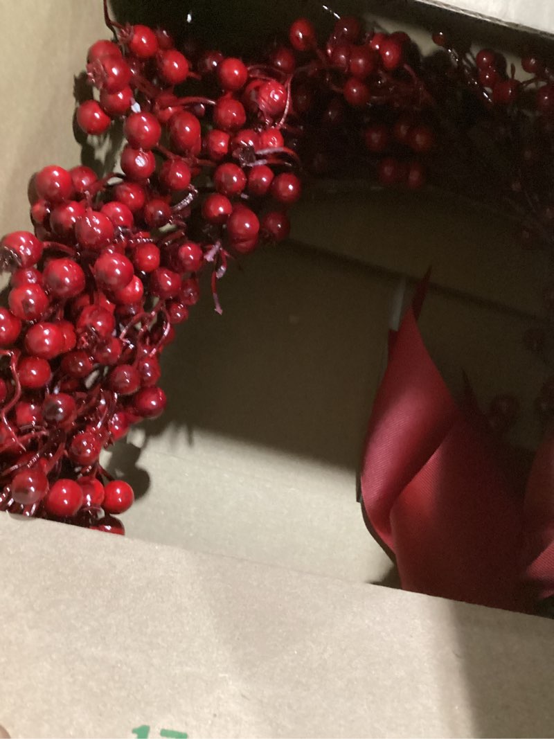 Condition photo showing New/Like New for sggvecsy 18 inch artificial christmas wreath red berry wreath handmade winter wreath with bowknot christmas decoration for front door home indoor outdoor farmhouse wall window xmas holiday