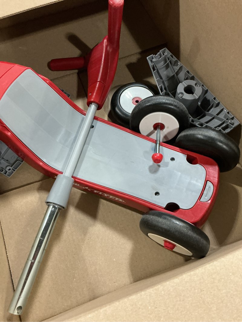 Condition photo showing As Is for radio flyer scoot 2 scooter, blue/red/pink, for kids ages 1-4, ride on toy or 4-wheel kids scooter, durable wheels and frame, converts easily with flip deck, toddler ride on toys (amazon exclusive) classic red