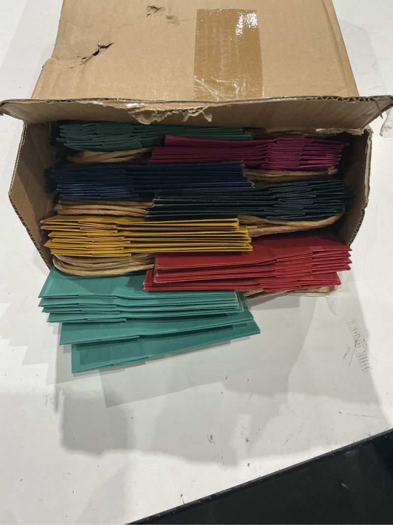 Condition photo showing New/Like New for qiqee 200pcs paper gift bags with handles - 4.5"×2.5"×6" mini party favor bags multiple uses - 16 solid colors 1 count (pack of 200)